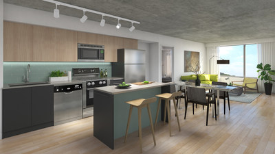 Rendering of kitchen and living room area – 1235 Marlborough in Oakville, Ontario (CNW Group/The Minto Group)