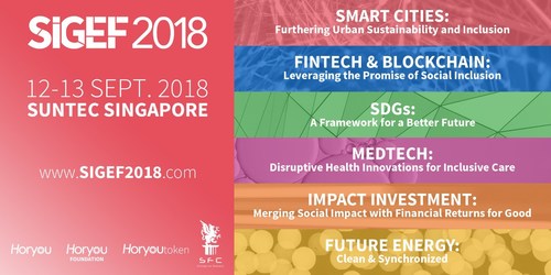 SIGEF2018 by Horyou is coming to Singapore on 12-13th of September, covering topics related to United Nations Sustainable Development Goals, Blockchain & Fintech, Medtech, SmartCities, Future Energy and Impact Investing & Philanthropy. www.sigef2018.com (PRNewsfoto/Horyou SA)