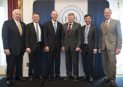 The 2018?2019 IDB Executive Fellows are pictured here with IDB's Board Chairman and President.  Left to right: IDB Board Chairman Thomas W. Bradshaw, Jr.; General Daniel B. Allyn, USA (Ret); Rear Admiral Bruce D. Baffer, USCG (Ret); Major General James A. Kessler, USMC (Ret); Rear Admiral Jonathan A. Yuen, USN (Ret) and Major General James L. Hodge, USA (Ret) IDB President. Not pictured:  Lieutenant General Bruce A. Litchfield, USAF (Ret).