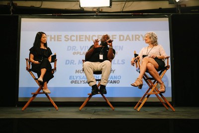 Dr. Vivian Chen, Dr. Milton Mills and Moderator Elysabeth Alfano break down the true science of dairy consumption and its negative health and performance impacts on athletes at the first ever Dairy Free Athlete Summit in Los Angeles, CA. Switch4Good is a coalition comprised of Olympic and professional athletes - supported by a team of health professionals and trainers - with a mission to educate the public on the dangers of dairy consumption. Credit: Alexandra Foley, Switch4Good.