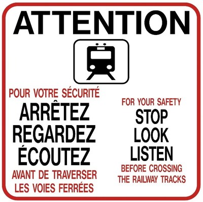 Lighted signs soon to be installed at Bois-Franc, Roxboro-Pierrefonds and Du Ruisseau train stations. Once installed, the outline of the sign will flash. (CNW Group/Ville de Montréal - Arrondissement de Saint-Laurent)