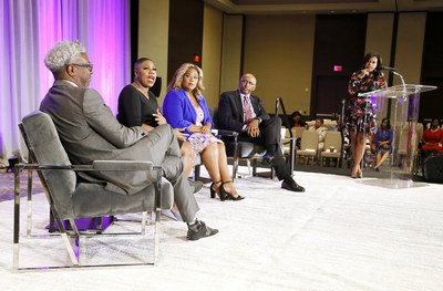 At The Black Women's Agenda, Inc.'s 41st Annual Symposium Town Hall, panelists, left to right, Cornell Belcher, award-winning pollster and NBC/MSNBC political contributor, CNN political commentators Symone D. Sanders and Tara Setmayer, former Maryland Lt. Governor and Republican National Committee Chairman Michael Steele, and NBC 