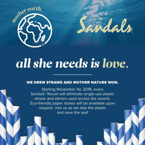 Sandals Resorts International Announces First Phase of Elimination of Single-Use Plastic from Resorts Across Seven Caribbean Islands