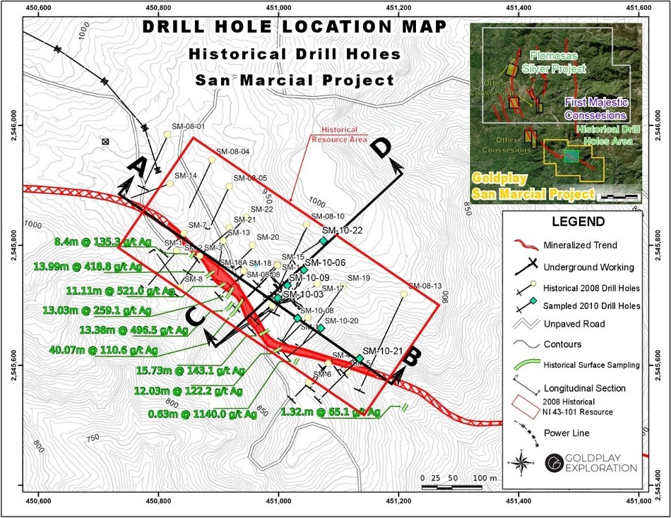 Figure 1: Drill Hole Location Map San Marcial Project (CNW Group/Goldplay Exploration Ltd)