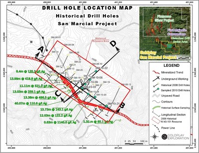 Figure 1: Drill Hole Location Map San Marcial Project (CNW Group/Goldplay Exploration Ltd)