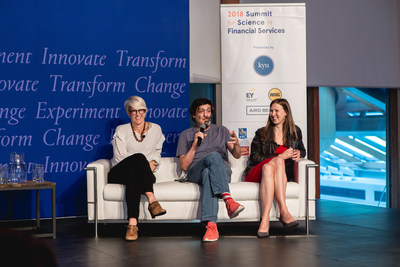 BEworks co-founders, Kelly Peters, Dan Ariely, and Nina Mažar at the 2018 Summit for Science in Financial Services (CNW Group/BEworks)