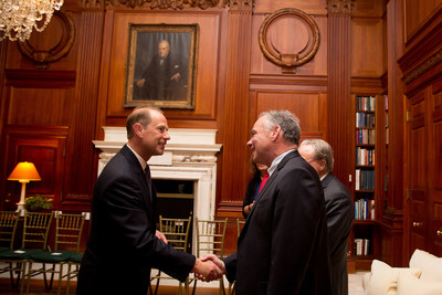 Photo 1 Prince Edward, left, greets Sen. Tim Kaine (D-Va.). (Photo credit Carrie Dorean)