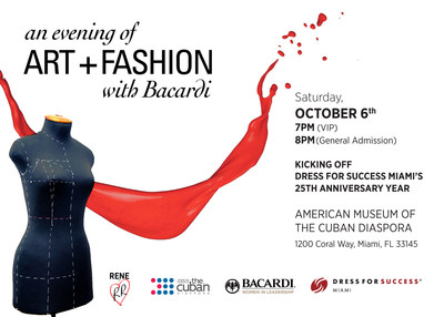 Tickets for the Bacardi Evening of Art & Fashion are $75 per person for general admission and $199 per person for VIP. VIP tickets include access one hour prior to doors opening, Rene by RR fashion show, and the private cognac, whisky and cigar lounge. Must be 21+ years of age to attend. Net proceeds from the event will benefit Dress for Success Miami. Tickets can be purchased via: https://noaf.eventbrite.com