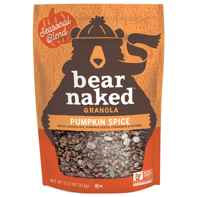 Bear Naked Pumpkin Spice Granola: Slow-baked with cinnamon, nutmeg, ginger, pumpkin seeds and white chocolate to create an elevated pumpkin pie experience, this granola is the perfect addition to your favorite fall morning routine.