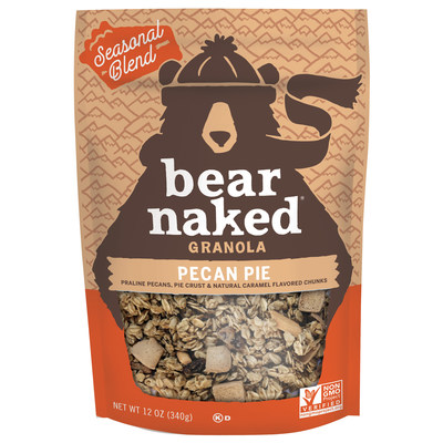Bear Naked Pecan Pie Granola: A deconstructed southern favorite carefully crafted with glazed praline pecans, maple syrup, cinnamon, caramel and bits of piecrust brings that nostalgic holiday staple to every spoonful.