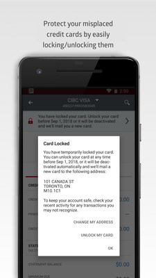 Clients can instantly lock and unlock their CIBC credit card from their mobile device (CNW Group/Canadian Imperial Bank of Commerce)
