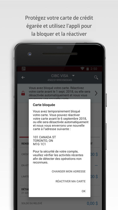 Les clients peuvent instantanément verrouiller et déverrouiller leur carte de crédit CIBC depuis leur appareil mobile (Groupe CNW/Banque Canadienne Impériale de Commerce)