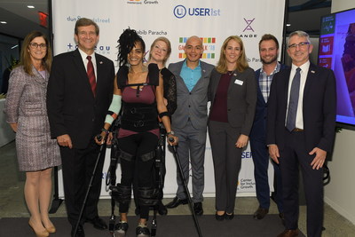 Chris Hill, Chief Legal officer and Head of Global Corporate Citizenship, and Tom Manning, CEO of Dun & Bradstreet (Left); Members of the Kessler Foundation team demonstrating robotic exoskeleton (center); Neal Myrick, Global Head of Tableau Foundation (right).