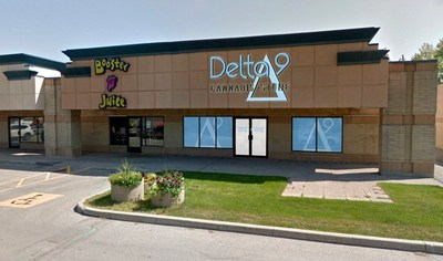 Photo of Delta 9's first cannabis retail store in Winnipeg, with artist rendering of logos and signage. This first outlet is located in the St. Vital area of the city. (CNW Group/Delta 9 Cannabis Inc.)