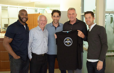 FCFL Team: From left to right, Co-Founder, Ray Austin; COO, Andy Dolich; CEO & Co-Founder Sohrob Farudi;  NFL Hall of Famer, Joe Montana; Co-Founder, Grant Cohen. Not pictured Co-Founder, Patrick Dees