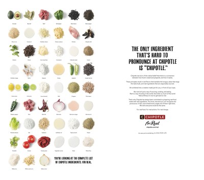 Chipotle introduces new 'For Real' campaign placing its real ingredients in the spotlight with this print advertisement.