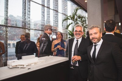 Gilles Saucier, Architect, Head Designer of the new MAC and John Zeppetelli, Director and Chief Curator at the MAC, near the new MAC model. Photo: Max Messier (CNW Group/Musée d'art contemporain de Montréal)