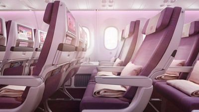 Recaro CL3710 seats in the Economy Class, together with 12-inch IFE provided by Panasonic Avionics