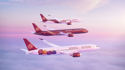 Juneyao Air Boeing 787  "Chinese style" liveries - "Peony", "Chinese Red" and "Chinese Ribbon"