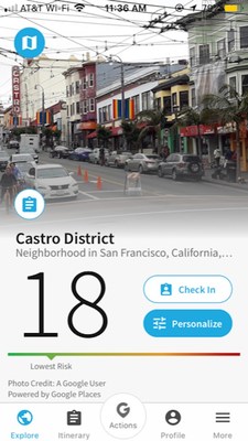 Overall Safety home screen shot for Castro District, San Francisco CA