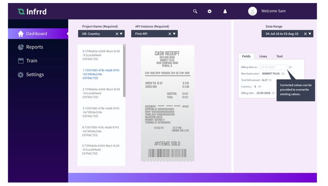 Infrrd OCR's Correction Module Dashboard for easy correction of OCR extracted results (PRNewsfoto/Infrrd)