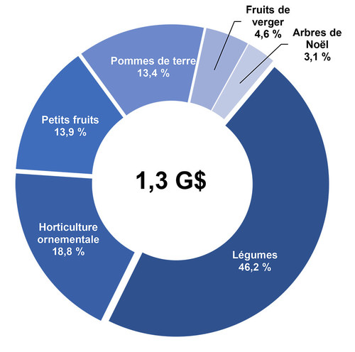 Figure : Répartition des recettes horticoles au Québec (Groupe CNW/Institut de la statistique du Québec)