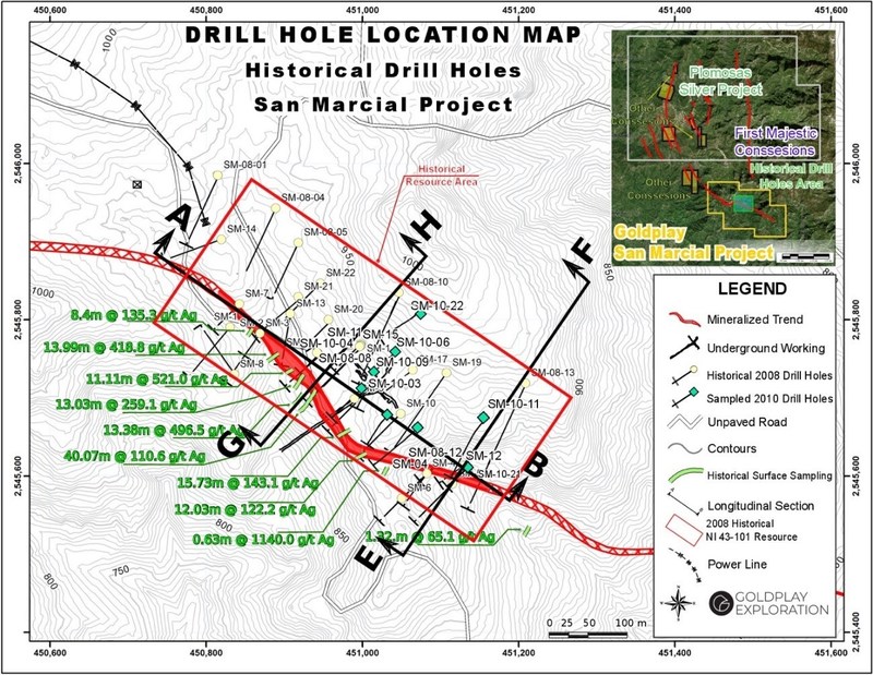 Figure 1: Drill Hole Location Map San Marcial Project (CNW Group/Goldplay Exploration Ltd)