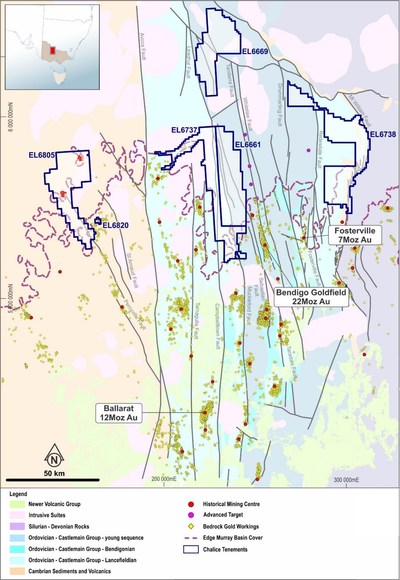 Figure 3. Interpreted geology of Central Victoria showing Chalice tenure (CNW Group/Chalice Gold Mines Limited)