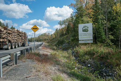 Pour souligner la Semaine nationale de l’arbre et des forêts, des représentants de Domtar Inc., d’EACOM Timber Corporation et de Forêts Ontario se sont réunis dans le nord-est de l’Ontario pour dévoiler un nouveau panneau d’affichage dans le cadre de l’initiative provinciale It Takes A Forest. (Groupe CNW/Forests Ontario)