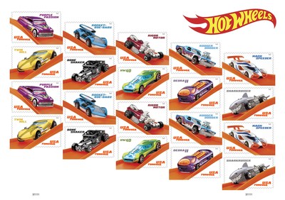 The Postal Service celebrates the 50th anniversary of Hot Wheels, the iconic die-cast cars, now speeding their way as Forever stamps on cards and letters in the mail.