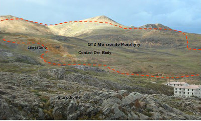 Figure 2 – View looking North East - Yauricocha porphyry system surface location extent. (CNW Group/Sierra Metals Inc.)