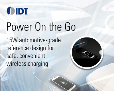 IDT Leads the Charge in the Automotive Market with Industry First In-vehicle Wireless Charging Customer Reference Board. IDT Empowers Auto Equipment Manufacturers with Turnkey Reference Design Featuring Qi 15W and Popular Industry Fast Charging Modes Based on AEC-Q100 IC.