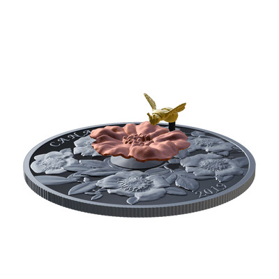 La pice en argent fin 2018 - Bourdon butinant sur une fleur de la Monnaie royale canadienne (Groupe CNW/Monnaie royale canadienne)