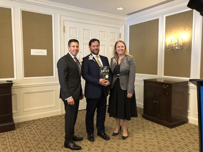 National Business Book Award winner Chris Turner (centre) at the Award Ceremony today in Toronto with co-sponsors Gino Scapillati of Bennett Jones and Catherine Roche of BMO Financial Group. Photo credit: Michael Hope, https://protect-us.mimecast.com/s/6oSCC4xLBOSl7NpXtOKQXe. (CNW Group/National Business Book Award)