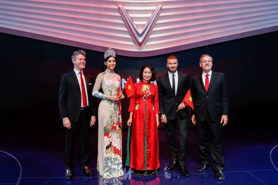 David Beckham joined new Vietnamese car brand, VinFast, at the Paris Motor Show for the official unveiling of its first two cars. (PRNewsfoto/VinFast)