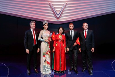 David Beckham joined new Vietnamese car brand, VinFast, at the Paris Motor Show for the official unveiling of its first two cars.