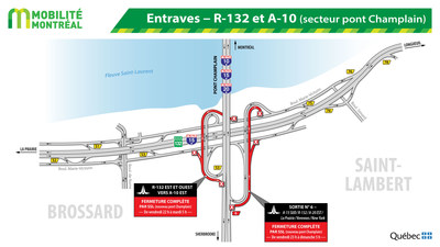 Entraves – R-132 et A-10 (secteur pont Champlain) (Groupe CNW/Ministère des Transports, de la Mobilité durable et de l'Électrification des transports)
