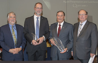 John Hennigar-Shuh, President of Canadian Maritime Heritage Foundation; Paul Yeatman, inaugural winner of
The Samuel Cunard Innovative Spirit Award; Kenneth Rowe, winner of Samuel Cunard Prize for Vision, Courage and Creativity; and John Young, Chair of the Canadian Maritime Heritage Foundation