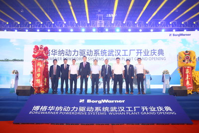 Local government officials, customers, suppliers and media representatives joined BorgWarner's management and employees in celebrating the opening of the BorgWarner PowerDrive Systems Wuhan Plant.
