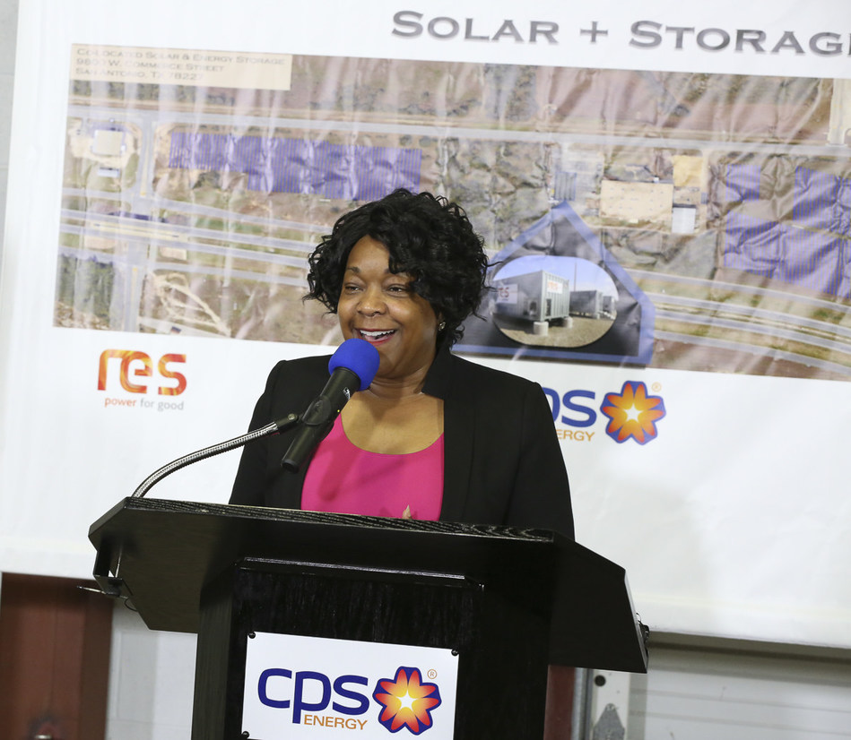 CPS Energy President and CEO, Paula Gold-Williams, announces plans for the utility's first solar plus battery storage project in San Antonio, TX.