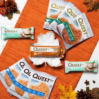 New products from Quest® include Pumpkin Pie Protein Bar, Peppermint Bark Protein Bar, Gingerbread Cookie and Snickerdoodle Cookie