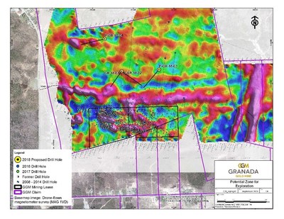 Figure 1: Location map of the drill program underlain by the Drone Airborne survey at Granada (CNW Group/Granada Gold Mine Inc.)