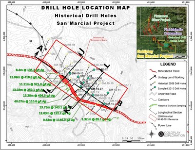 Figure 1: Drill Hole Location Map San Marcial Project (CNW Group/Goldplay Exploration Ltd)