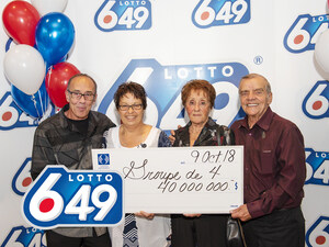 40 000 000 $ - Quatre Montérégiens d'une même famille se partagent le plus gros lot du Lotto 6/49 jamais remporté et réclamé au Québec