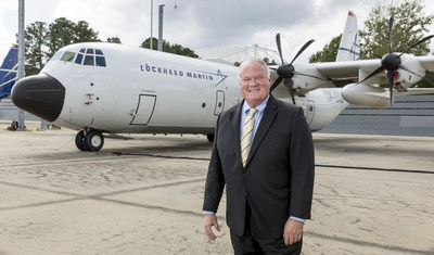 Lockheed Martin announced that Pallas Aviation will be the launch operator of the LM-100J commercial freighter. Seen here is Emory Ellis, president of Pallas Aviation, with the LM-100J, which is a variant of the C-130J Super Hercules that is manufactured by Lockheed Martin. (Photo by Todd R. McQueen)