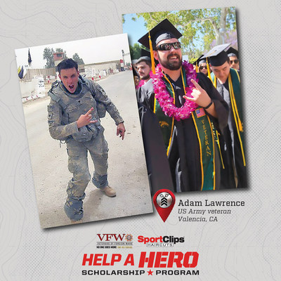 Sport Clips Help A Hero Scholarships help hundreds of veterans like U.S. Army veteran Adam Lawrence pursue post-military education and meaningful careers. Now through Veterans Day, November 11, you can 