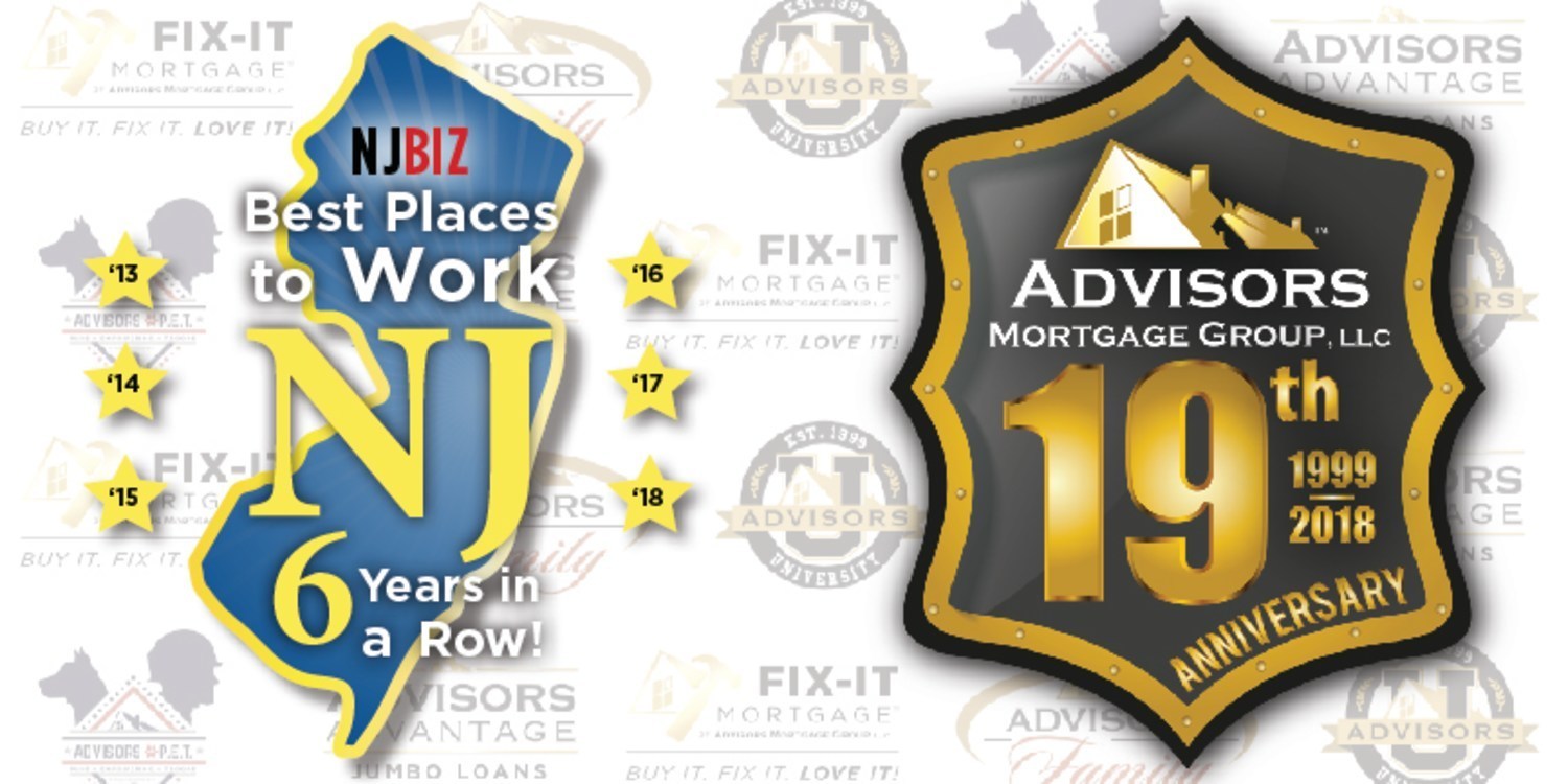 Advisors Mortgage Group, LLC has been selected as one of the Best Places to Work in NJ by NJBIZ for a sixth year in a row!