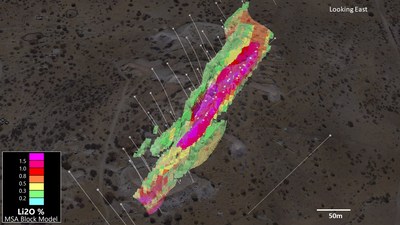 Figure 4. 3D View of Helikon 1 (0.2% Li2O cutoff) (CNW Group/Desert Lion Energy)
