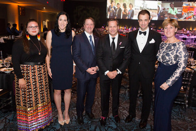 From left to right: Crystal Clark-McGregor, Youth Award Winner; Caroline Ouellette, Olympic Gold Medalist; Louis Vachon, President and CEO, National Bank; Sean St. John, EVP, Managing Director, Head of Fixed Income, Debt & Equity Capital Markets, National Bank; Kevin Frey, CEO, Right To Play; The Honourable Marie-Claude Bibeau, Minister of International Development and La Francophonie. Photo credit: Scott Ramsay. (CNW Group/National Bank of Canada)