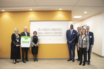 Pictured is a celebration for cutting the floss to open the Delta Dental Oral Health Center at Hennepin Healthcare, made possible by a $4.6 million grant in 2017 from Delta Dental of Minnesota Foundation. The new clinic in Minneapolis increased access to care for at-risk patients by 60 percent — from 17,200 to 27,500 annual patient visits.